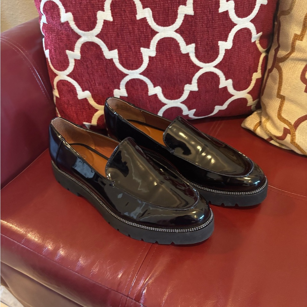 Franco Sarto Black Patent Platform Slip-On Women’s Loafers